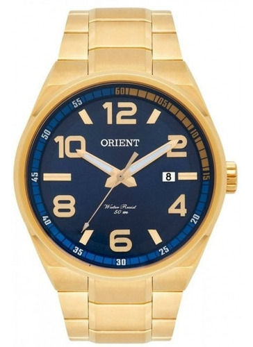 Relógio De Pulso Orient Mgss1134 Original Folhado A Ouro Cor Da Correia Dourado Cor Do Bisel Azul Cor Do Fundo Azul