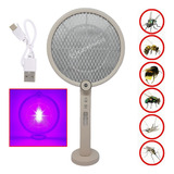 Raquete 3 In 1 Recarregável Led Uv Atrair Mosquitos E Inseto