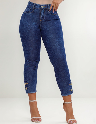 Calça Jeans Barata Cós Alto Modeladora Capri Lycra Elastico