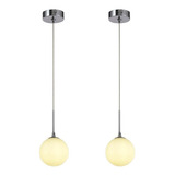 2 Pendente Globo Vidro Branco Ø12cm Prata Lavabo Zan13 + Led