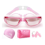 Kit De Gafas De Natación Con Protección Uv, Color Rosa