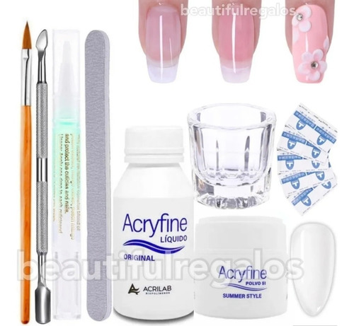 Kit Uñas Esculpidas Acrilicas Acryfine Polimero Monomero 