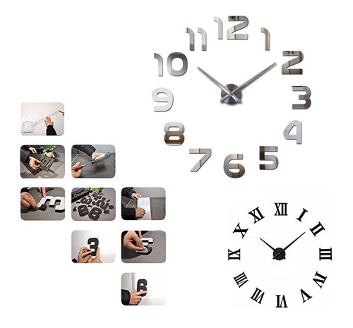 Reloj De Pared 3d Grande Plateado Diseño Moderno Decorativo 