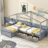 Merax Cama De Casa Para 2 Niños Tamaño Individual Cama De