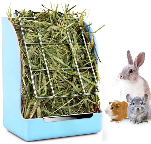 Comedero De Plastico Cobayos Hamsters Conejos Pasto Azul