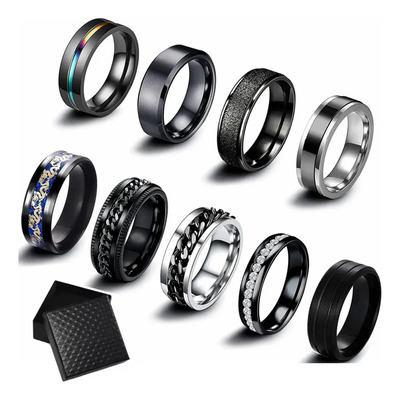 Daiweiyox 9 Piezas Anillo Hombre De Titanio Acero Inoxidable Regalo Talla 9 Negro