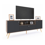 Rack Mueble Para Tv 65 Nordico / Escand. Melamina 3 Ptas + + Color Roble Nebraska Gris Con Gris Sombra