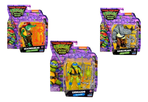 Tortugas Ninja Mutant Mayhem Pack De 3 Leonardo Rocksteady