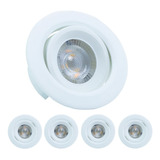 Kit 5 Spot Redondo Led 3w Direcionável Embutir Branco Quente