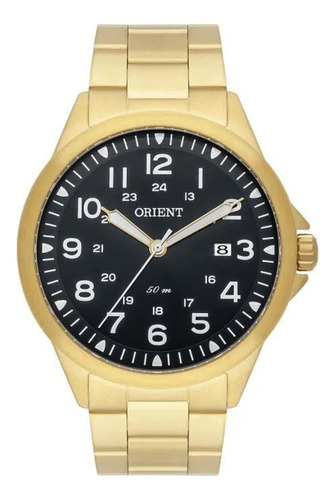 Relógio Orient Masculino Analógico Dourado Fundo Preto Aço