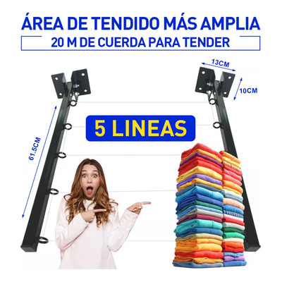 Secador de ropa plegable de 5 filas, reforzado y de gran tamaño, con regalo de perchas de acero inoxidable de alta calidad,Tendedero Retráctil Plegable Moderno De Pared Exterior | Meses sin interés