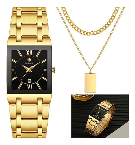 Wwoor 8858 Reloj Masculino Dorado Original + Corrente