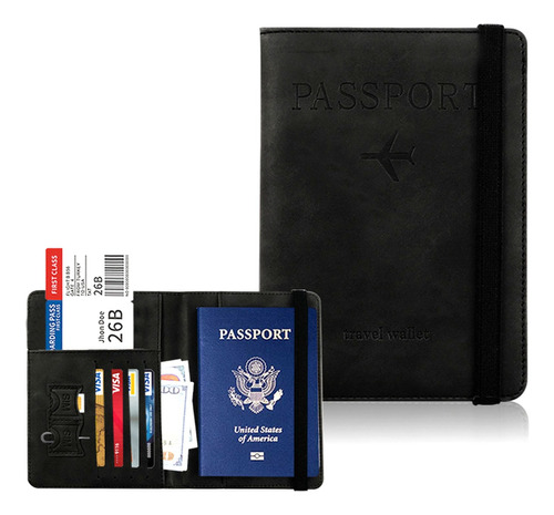 Cartera Porta Pasaporte De Piel Tarjetero Licencia Viaje 