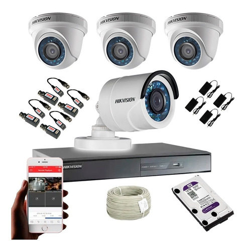 Cámara De Seguridad Kit Hikvision Dvr 8 Ch + 4 Cámaras 720p