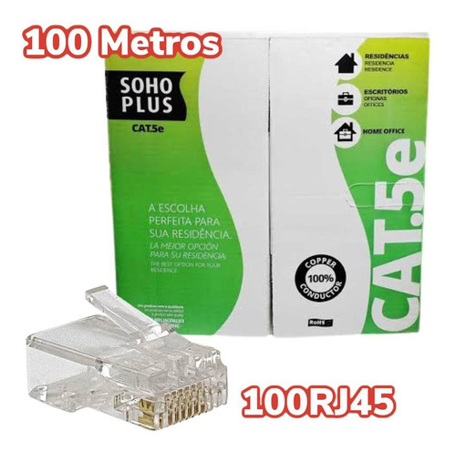 Kit 100m Cabo Rede Furukawa Soho Plus Cat5e Cobre + 100 Rj45