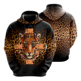 Blusa De Moletom Love Girl Animal Print Oncinha Envio Top