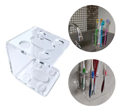 Suporte Porta Escova Pasta Dentes Acrílico Cristal Banheiro