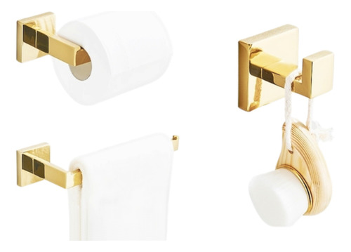 Kit Acessórios Banheiro Dourado Lavabo Luxo Premium 3 Peças