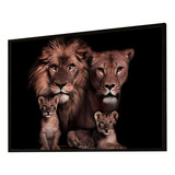 Quadro Decorativo Vidro 160x80 Família Leão Leoa E Filhotes 