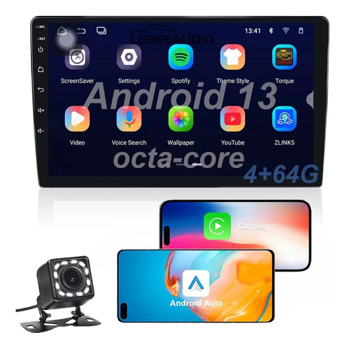 4+64g 10 Pulgadas Coche Estereo Android 13 Gps 2 Din Carplay