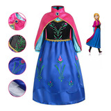 Princesa Frozen Anna Vestido De Disfraz Con Capa Para Niños