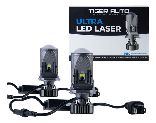 Lâmpada H4 Ultra Led Laser Mini Projetor Lente Tiger Auto 