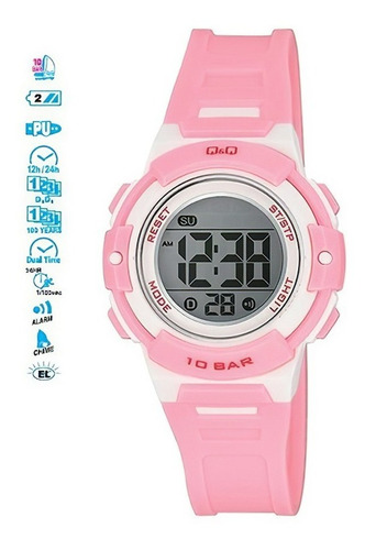 Reloj Q&q Rosa Barbie Digital De Dama | Niña (m185j004y) Color De La Correa Rosa Claro