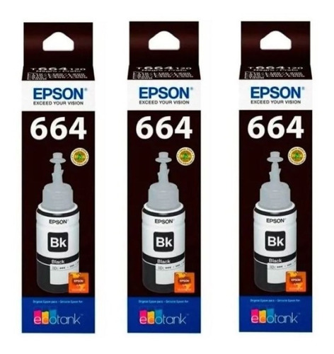 3 Tinta Epson T664 Bk T664120-al Para L200 L110 L210 L35