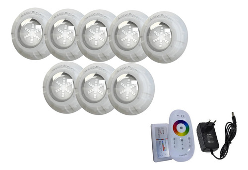 Kit 8 Led 9w Rgb Luxpool + Central Touch + Fonte 12v