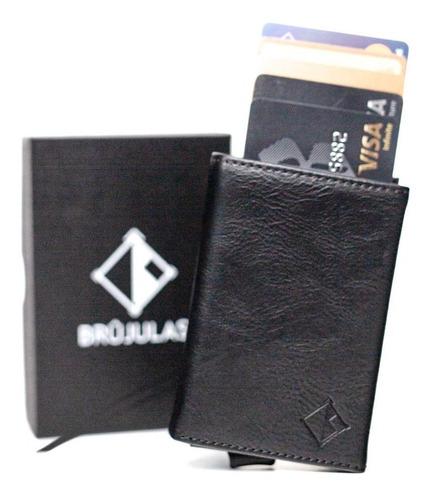 Billetera Tarjetero Rfid Negro Premium / Brujulas