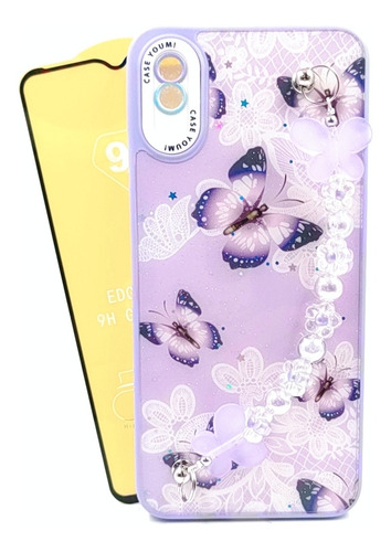 Case Mariposas + Mica De Cristal Para Xiaomi Redmi 9a