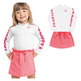 Blusa Manga Longa E Short Saia Infantil Menina Teen Fakini