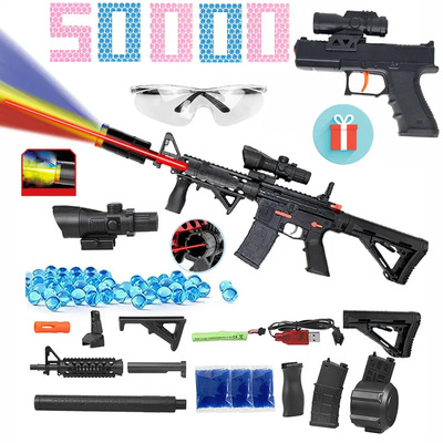 92cm M4a1 Pistola De Hidrogel Automática De Juguete: Silenciador Led Multicolor + Humo, Rifle Eléctrico Con 50000 Perlas, Mira Y Gafas, Airsoft Para Adultos\u002Fniños,color Negro\u002Fnaranja | Envío gratis