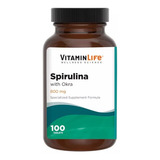 Spirulina Con Okra / 800mg / 100 Cápsulas / Vitamin Life Sabor Sin Sabor