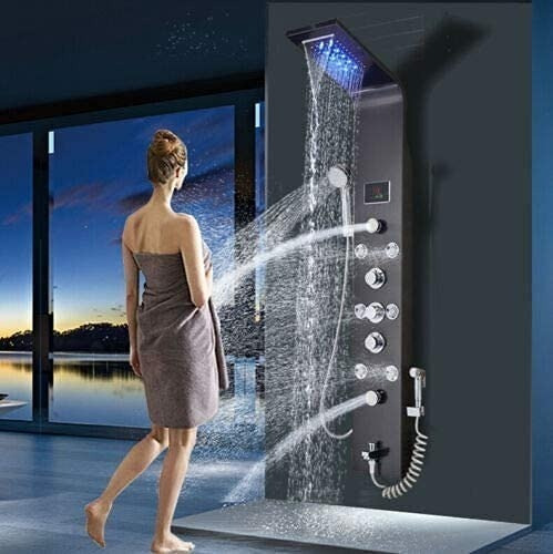 Sistema Torre Panel Ducha Led Lluvia Masaje Moderno Regadera