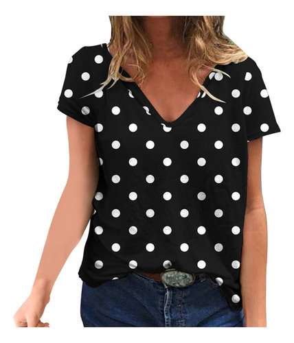 Camiseta G Con Estampado De Cuello En V Para Mujer, Moderna