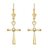 Aretes Oro 14k Solitario Cruz Diamante Certificado