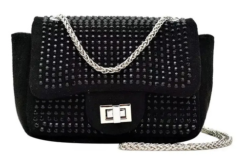 Bolsa Mujer Bolso Negro Plata Estoperoles Tornasol Moda Dama