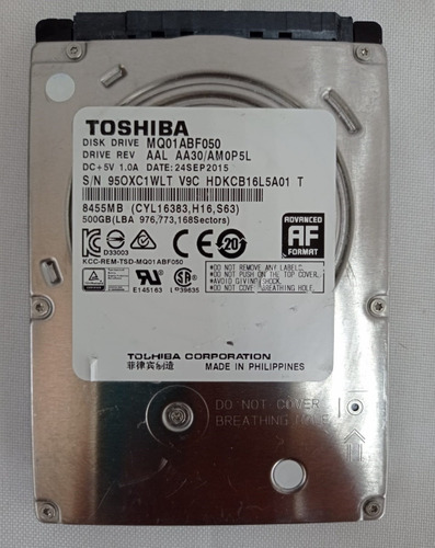 Hd Notebook Toshiba Mq01abf Series Mq01abf050 500gb 5400rpm 