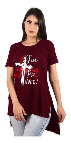 Camiseta Blusa Long Feminina Estampa  Alongada Moda Gospel