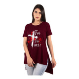 Camiseta Blusa Long Feminina Estampa  Alongada Moda Gospel