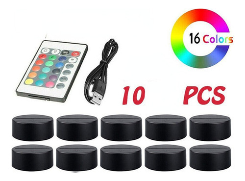 Cable Usb Remoto Con Base De Luz Led 3d, 16 Colores, 10 Piez Color De La Estructura 10pcs Light Base