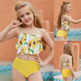 0u Conjunto De Bikini Con Estampado De Girasoles Para Niñas