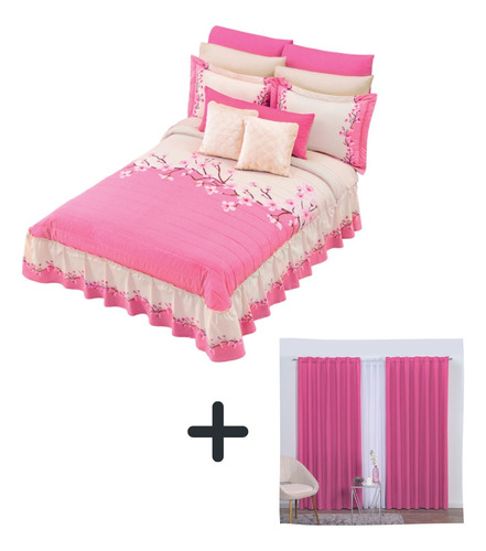 Colcha Mat Flor De Cerezo Con Fundas Y Cortinas Concord