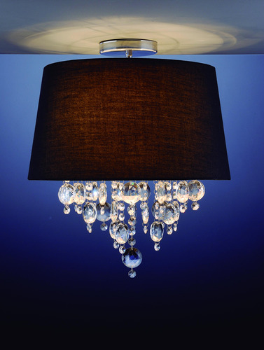 Lustre Plafon Cúpula Tecido 3 Luzes Cristal Legitimo Ø40cm