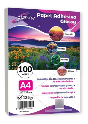 Pack Papel Adhesivo Glossy A4 De 135g X100 500 Hojas