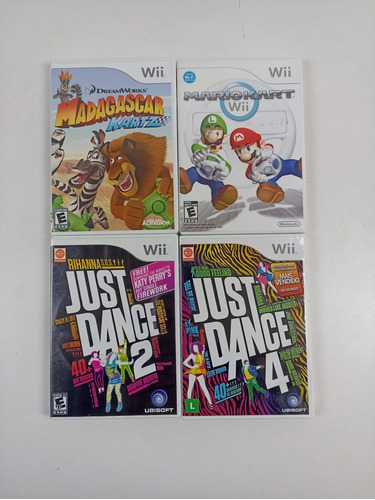 4 Jogos Wii (mario Kart, Madasgascar Kart E Just Dance2 E 4)