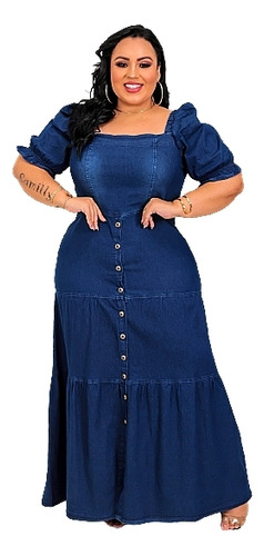 Vestido Long Feminino Moda Evangélica Jeans Plus Size Shania