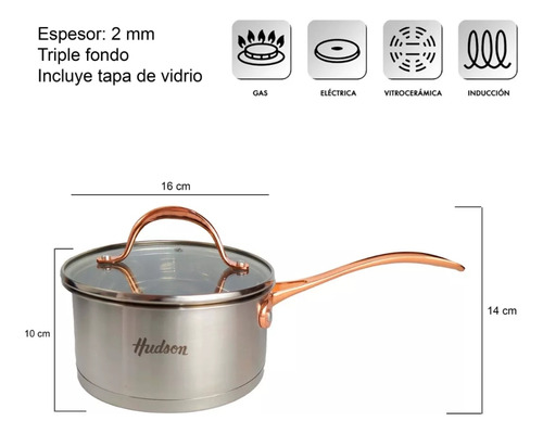 Set De Ollas Hudson Acero Inoxidable Rose Gold