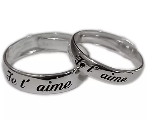 Par Anillos Promesa Je T'aime Te Amo Francés Plata 925 A089